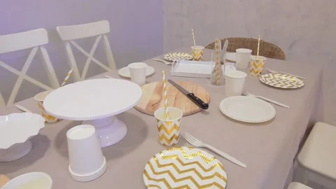 Festive table with dishes without food Stock Footage 132015261