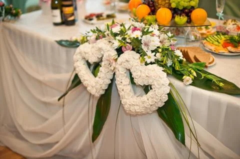 Festive table with hearts. Stock Photos