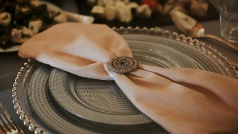 Festive Table. Napkins On A Plate. Stock-Footage 108592895