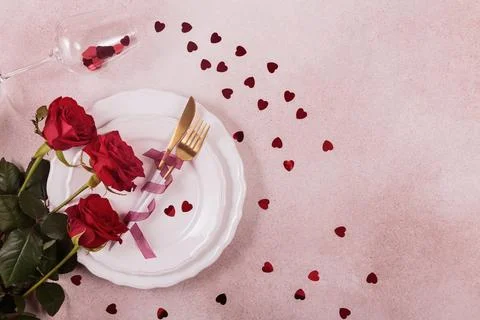 Festive table place setting for Valentines Day Stock Photos