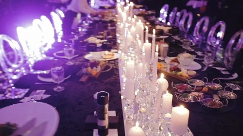 Festive table in a restaurant, celebration background Stock Footage 108125310