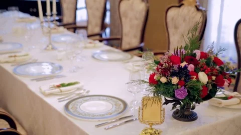The festive table is served beautifully Stock Footage 73346365