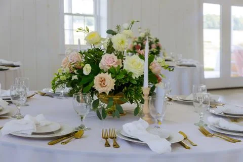 Festive table served for dinner or party. Stock Photos