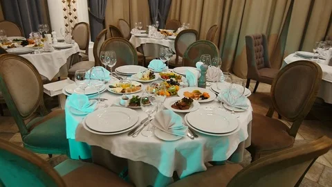 Festive table Served in the Restaurant Stock Footage 98149220