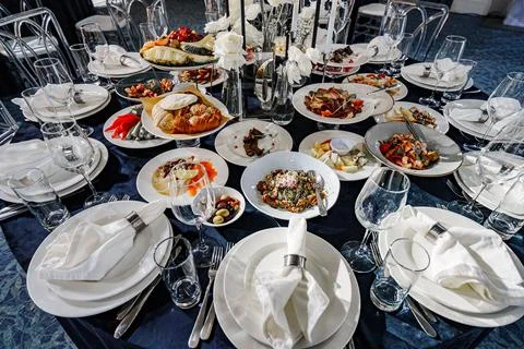 Festive table setting for a banquet Stock Photos