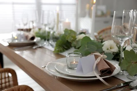 Festive table setting with beautiful tableware and decor indoors Stock Photos