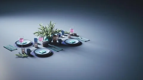 Festive table setting in blue style. Table set close up Stock Footage 338275877