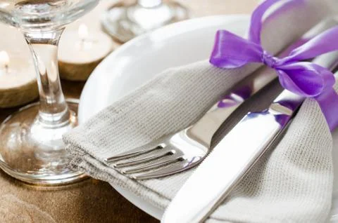 Festive Table Setting With Candles. Stock Photos