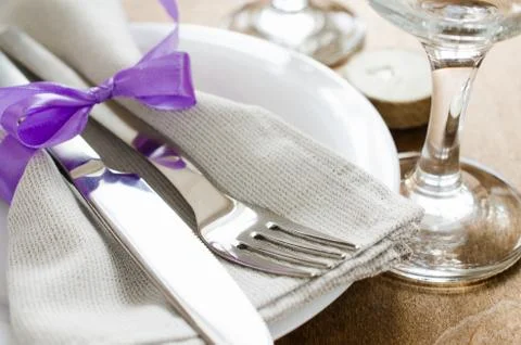 Festive Table Setting With Candles. Stock Photos