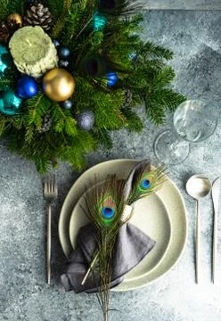 Festive table setting for Christmas dinner Stock Photos