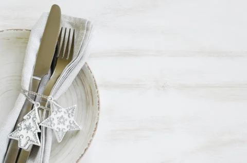 Festive Table Setting for Christmas Eve. Stock Photos