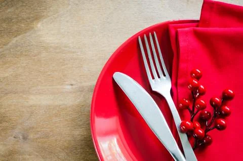 Festive Table Setting for Christmas Eve. Stock Photos