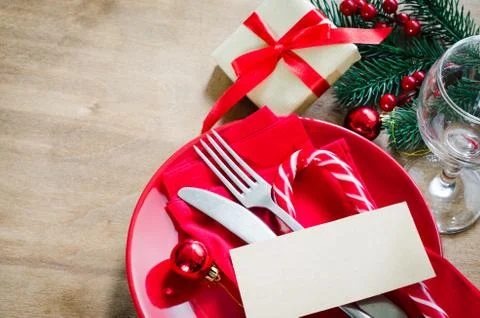 Festive Table Setting for Christmas Eve. Stock Photos