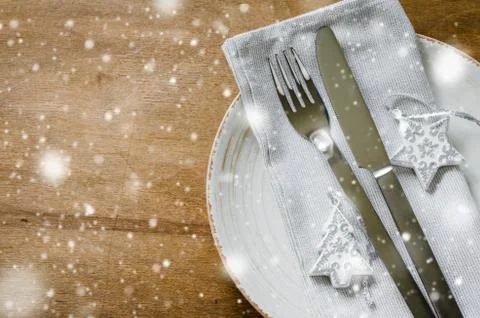 Festive Table Setting for Christmas Holiday. Stock-Fotos