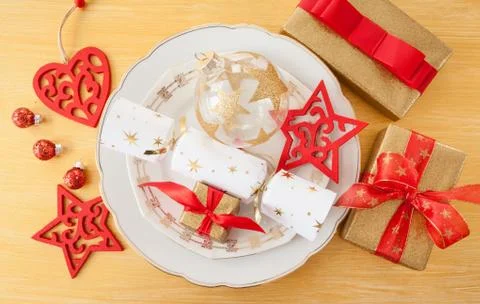 Festive table setting for christmas Stock Photos