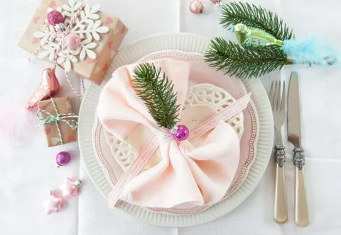 Festive table setting for christmas Stock Photos