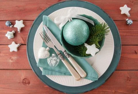 Festive table setting for christmas Stock Photos