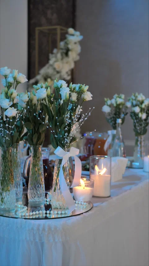 Festive table setting, decoration. organization of a luxurious event wedding Stock Footage 306749554