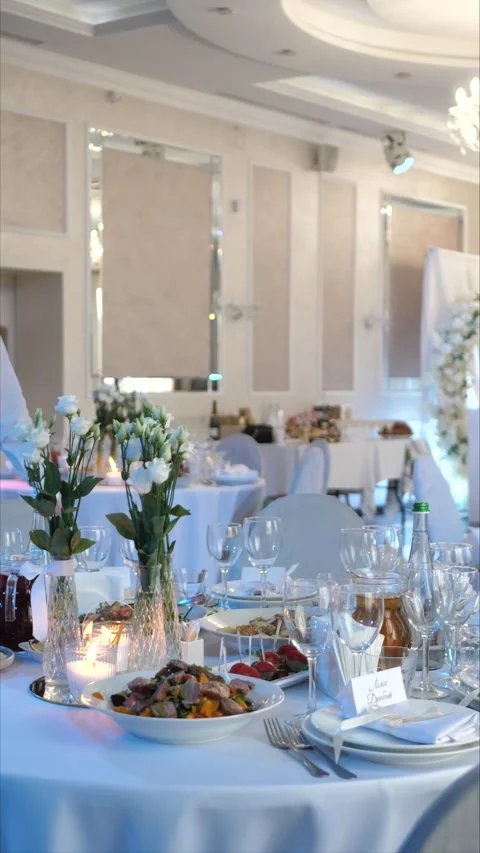 Festive table setting, decoration. organization of a luxurious event wedding Stock Footage 306749559