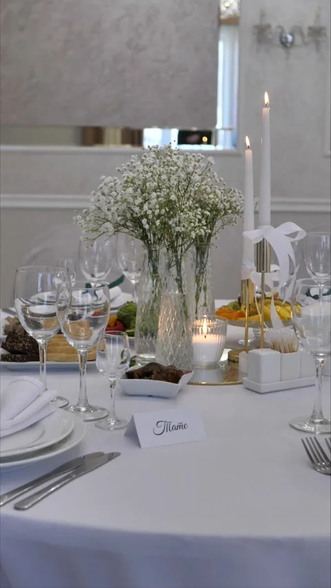 Festive table setting, decoration. organization of a luxurious event wedding Stock Footage 306883291