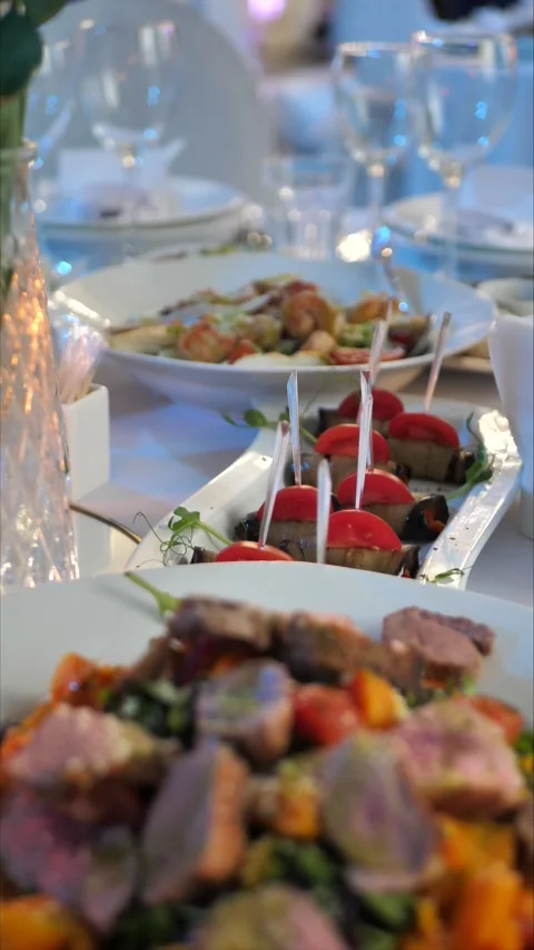 Festive table setting, decoration. organization of a luxurious event wedding Stock Footage 306885707