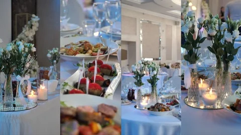 Festive table setting, decoration. organization of a luxurious event wedding Stock Footage 306888439