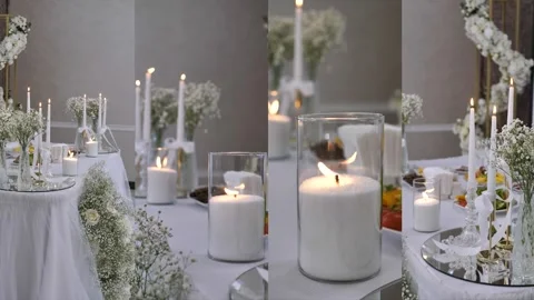 Festive table setting, decoration. organization of a luxurious event wedding Stock Footage 306890468