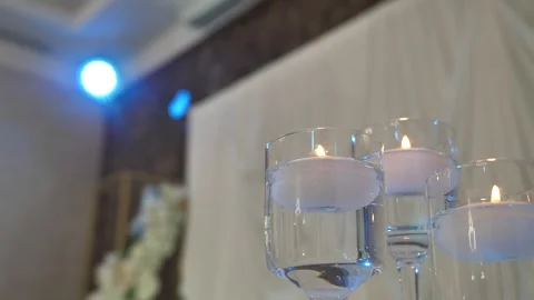 Festive table setting, decoration. organization of a luxurious event wedding. Stock Footage 329419425