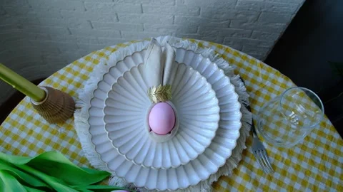 Festive table setting for Easter holiday Stock Footage 332702042