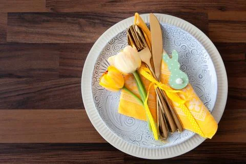 Festive table setting for easter Stock Photos
