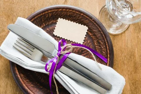 Festive Table Setting With Empty Tag. Stock Photos