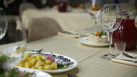 Festive table setting Stock Footage 114689906