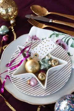 Festive table setting for the holidays Stock Photos