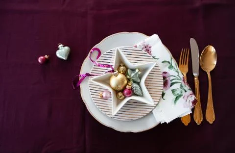Festive table setting for the holidays Stock Photos