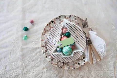 Festive table setting for the holidays Stock Photos