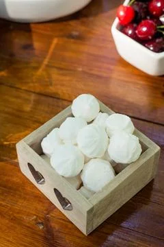 Festive table setting with marshmallows and fruit Stock Photos