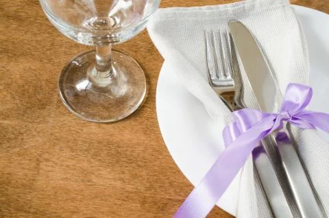 Festive Table Setting With Napkin and Cutlery. Stock Photos