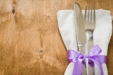 Festive Table Setting With Napkin and Cutlery. Stock Photos