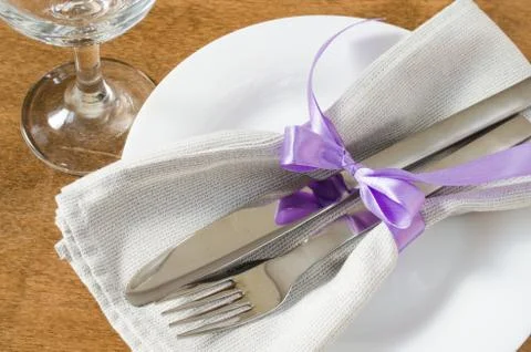 Festive Table Setting With Napkin and Cutlery. Stock-Fotos