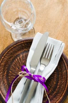 Festive Table Setting With Napkin and Cutlery. Stock Photos