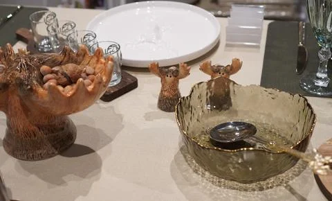 Festive table setting for the New Year and Christmas with the help of glassware Stock Photos