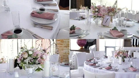 Festive table setting,decor. luxury event. event organization. wedding.collage Stock Footage 241712221