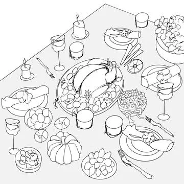 A festive table in the style of a quick sketch. Stock Illustration