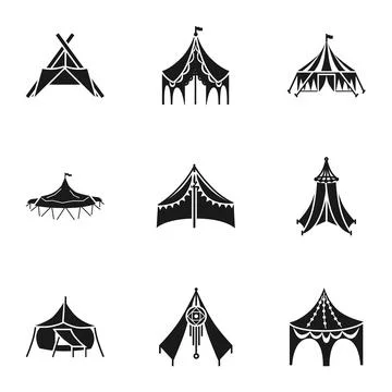 Festive tent icon set, simple style Stock Illustration
