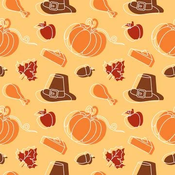 Festive Thanksgiving Day Seamless Pattern Template with Flat Style Cartoon .. 库存插图