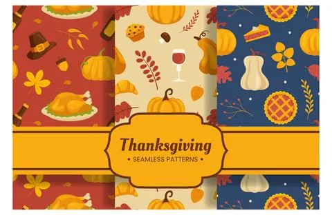 Festive Thanksgiving Day Seamless Pattern Template with Flat Style Cartoon .. 库存插图