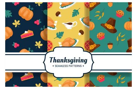 Festive Thanksgiving Day Seamless Pattern Template with Flat Style Cartoon .. 库存插图