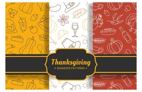Festive Thanksgiving Day Seamless Pattern Template with Flat Style Cartoon .. 库存插图