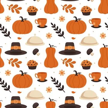 Festive Thanksgiving Day Seamless Pattern Template featuring Vibrant Flat S.. Illustrazione stock