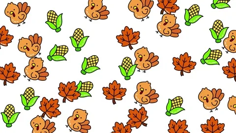 Festive Thanksgiving Pattern with Turkeys, Corn, and Leaves. Stock Footage 320209020